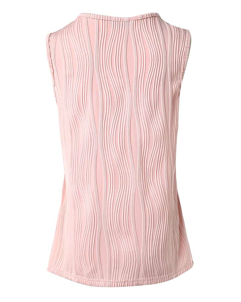 Women's Wave Textured Tank Top Eyelet Sleeveless Vest V-Neck Knit Casual Top