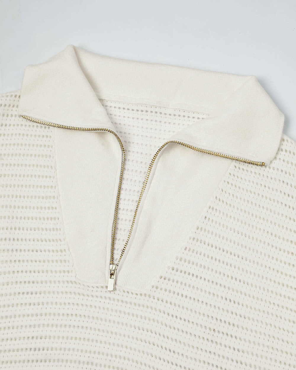 Women's Half Zip Polo Knit Top Short Sleeve Hollow-out Sweater