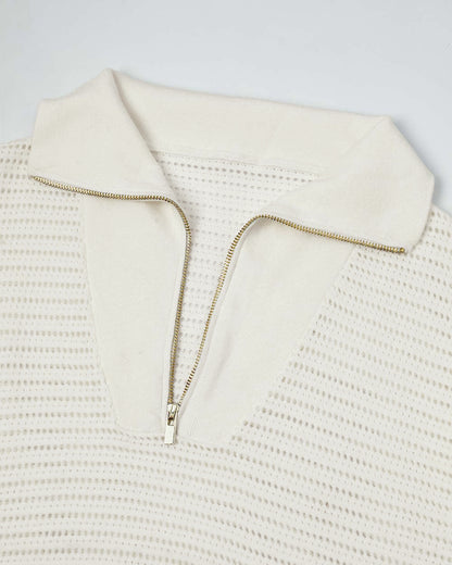 Women's Half Zip Polo Knit Top Short Sleeve Hollow-out Sweater