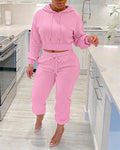 Women's 2 Piece Sweatsuit Set Cropped Drawstring Hoodie and High Waisted Jogger Sweatpants with Pockets
