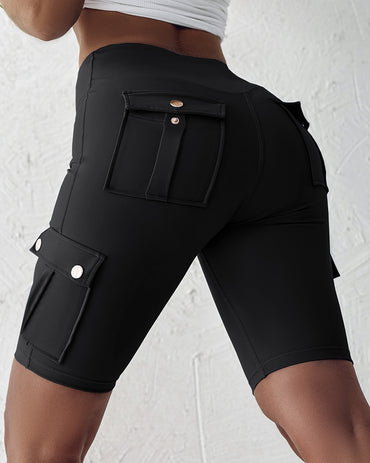 Tummy Control Butt Lifting Active Shorts High Waist Flap Pocket Workout Bermuda Cargo Running Shorts