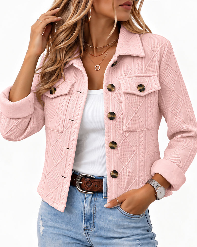 Women's Argyle Embossed Lapel Single Breasted Crop Coat