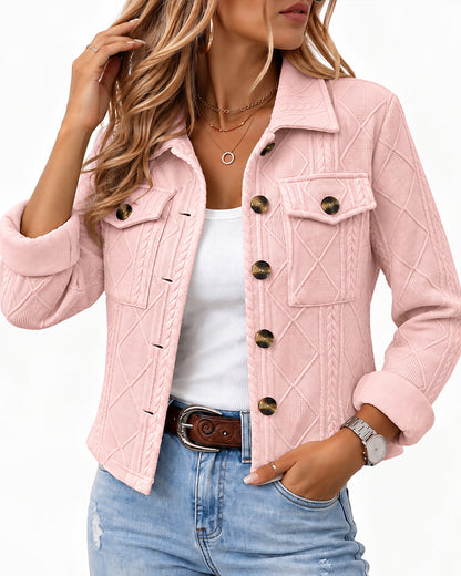 Women's Argyle Embossed Lapel Single Breasted Crop Coat