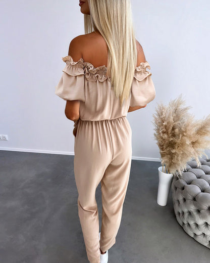 Off Shoulder Frill Hem Tied Detail Jumpsuit