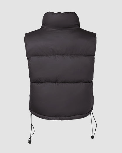 Stand Collar Zip Up Lightweight Cropped Puffer Vest Sleeveless Drawstring Hem Padded Coat