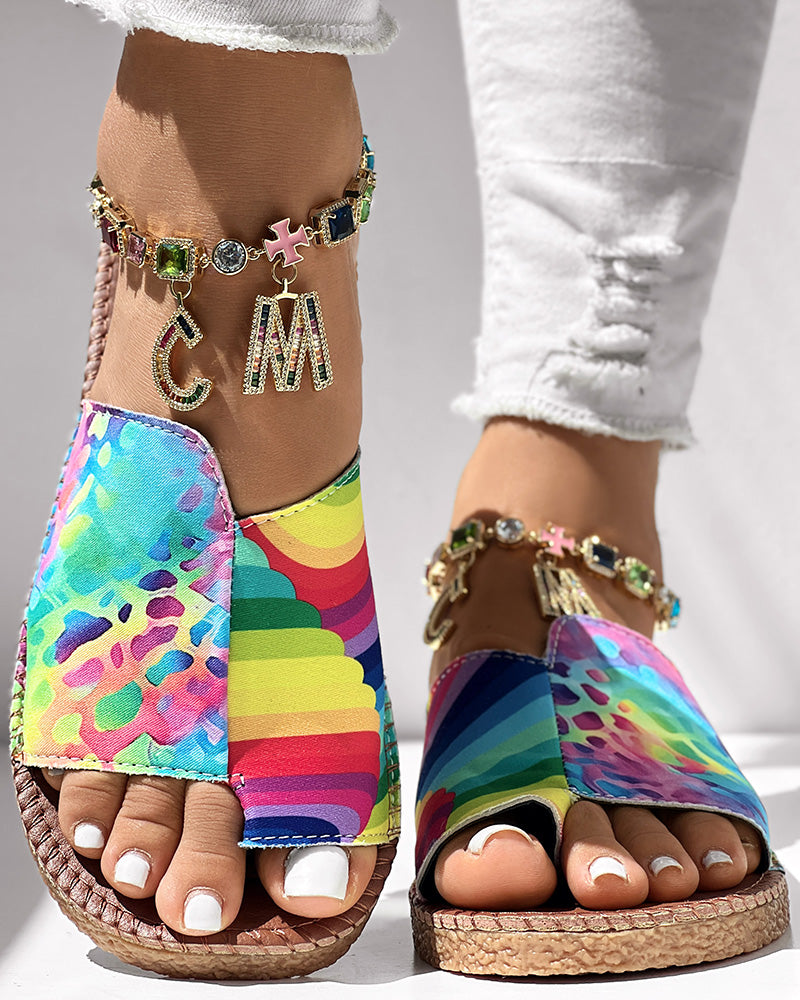 Zebra Stripe Leopard Pattern Toe Post Slippers