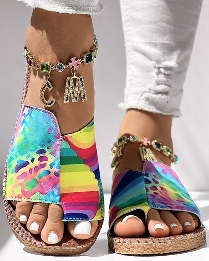 Zebra Stripe Leopard Pattern Toe Post Slippers