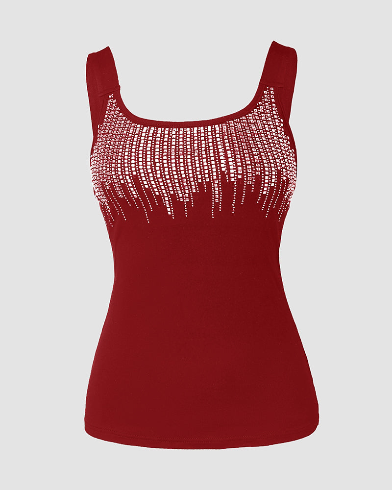 Round Neck Rhinestone Decor Skinny Tank Top