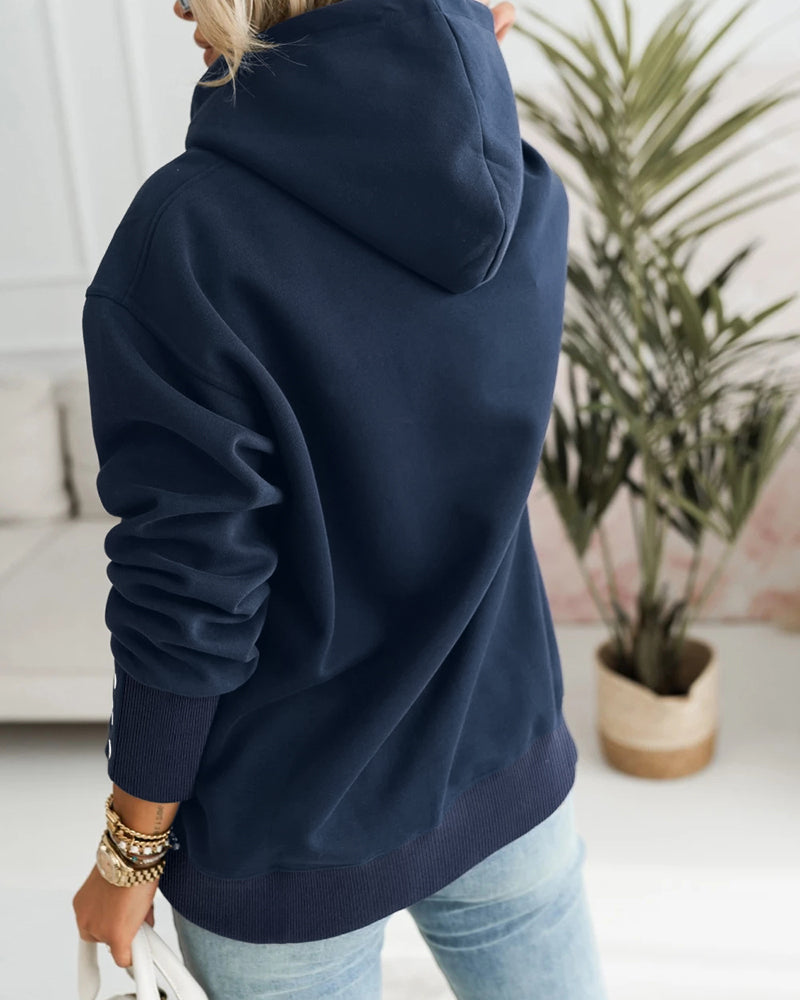 Women's Heart Print Pullover Hoodie Casual Loose Long Sleeve Sweatshirt with Kangaroo Pocket