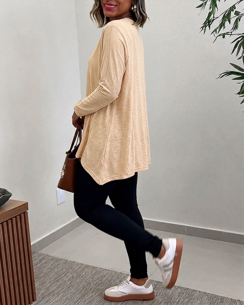 Haut à manches longues avec ourlet asymétrique pour femme, coupe ample, épaules tombantes, col rond, doux, ample, décontracté