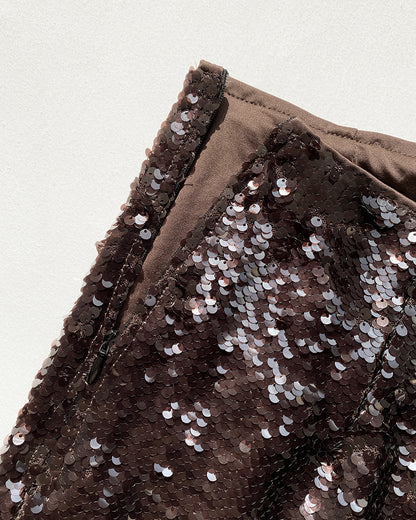 Allover Sequin Solid Zipper Side Fashion Versatile Shorts