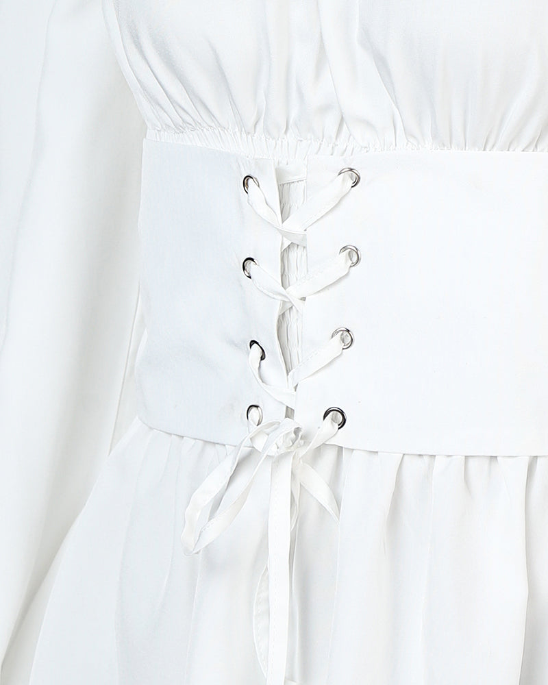 Off Shoulder Lace Up Front Casual Blouse