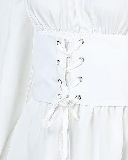 Off Shoulder Lace Up Front Casual Blouse