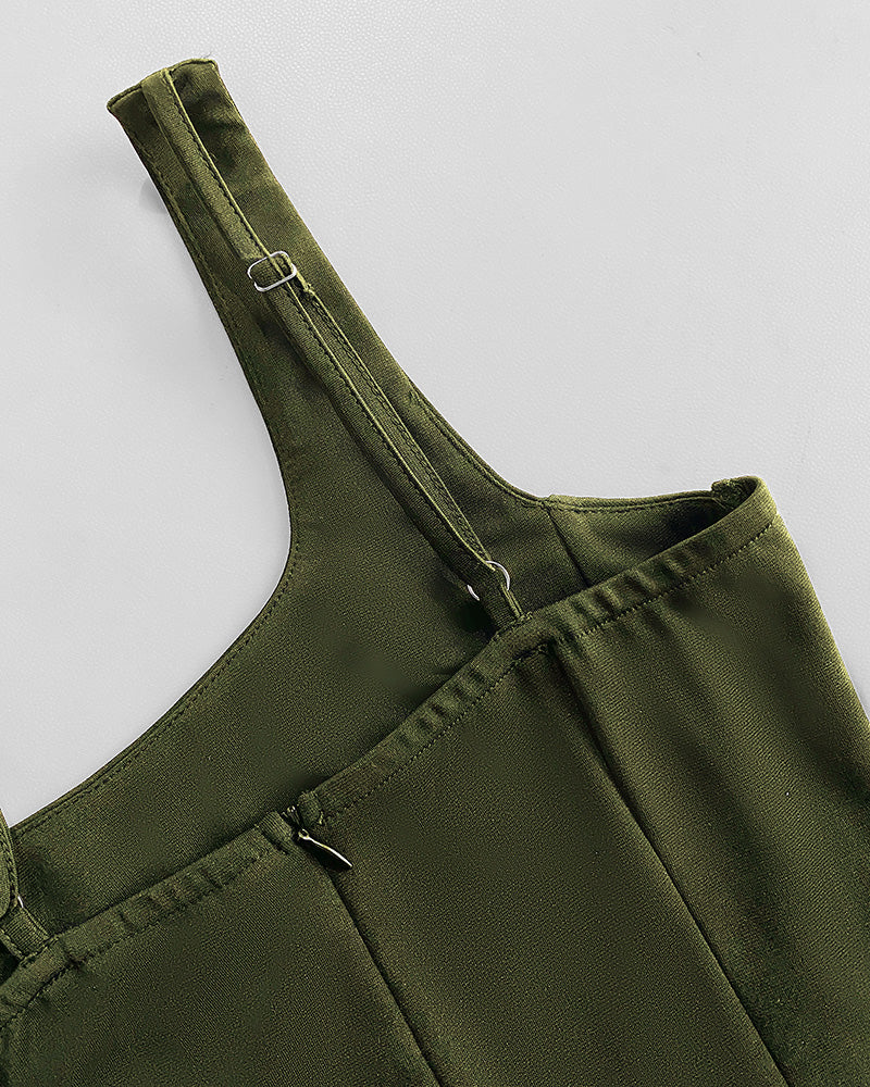 Sexy Square Neck Thick Strap Backless Slit Dress