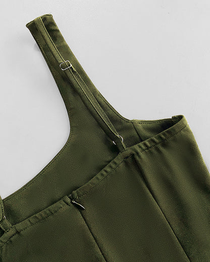 Sexy Square Neck Thick Strap Backless Slit Dress