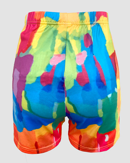 2 Pieces Outfit Letter Print Round Neck Short Sleeve Casual Top and Tie Dye Print Slim Fit Shorts Set