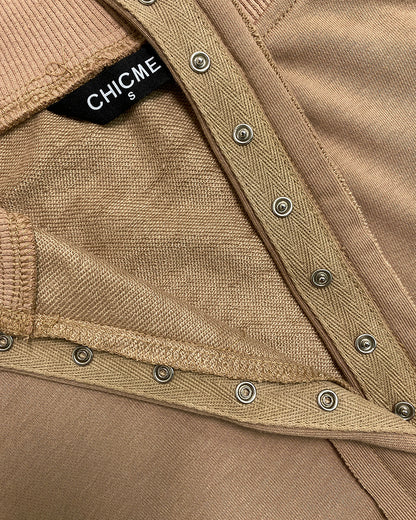 Polo Collar Long Sleeve Sweatshirt Loose Fit Side Slit Dip Hem Casual Top