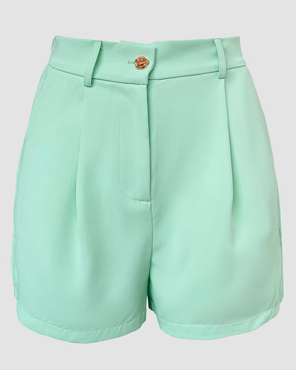 Bandeau Spaghetti Strap Golden-Button Back Shirred Top with Casual Shorts Set