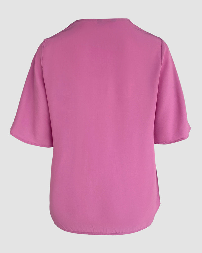 2 Pieces V Neck Button Decor Bell Sleeve Top and Casual Drawstring Stechy Waist Shorts Set