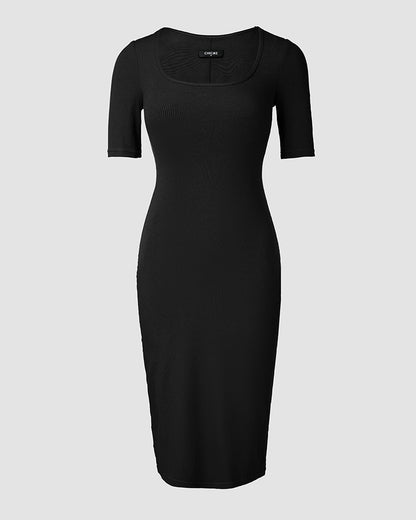 ChicMe Short Sleeve Bodycon Mid-Length Dress Square Neck Slim Fit Dress
