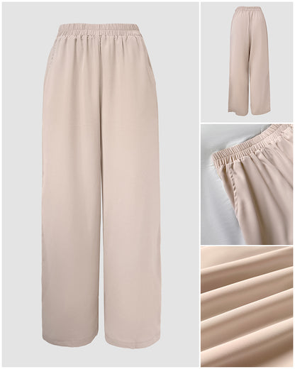 2 Pieces Outfit Elegant Pearl Embellished Split Sleeve Top and Casual Wide Leg Pants Set