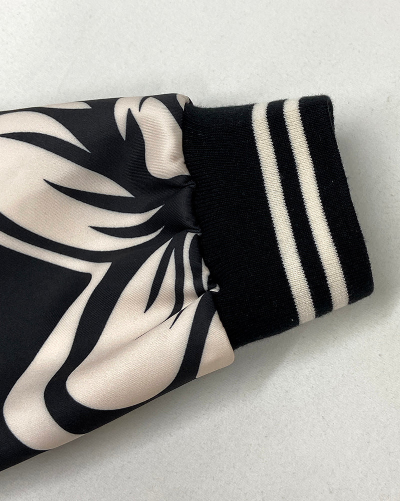 Floral Print Baseball Collar Long Sleeve Casual Jacket