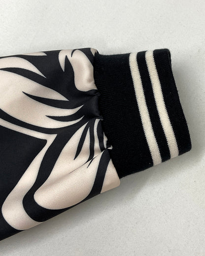 Floral Print Baseball Collar Long Sleeve Casual Jacket