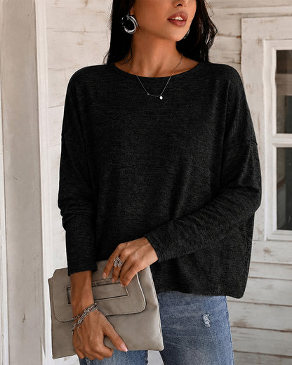 Women's Long Sleeve Knit Top Backless Twist Lace Panel Casual Tee