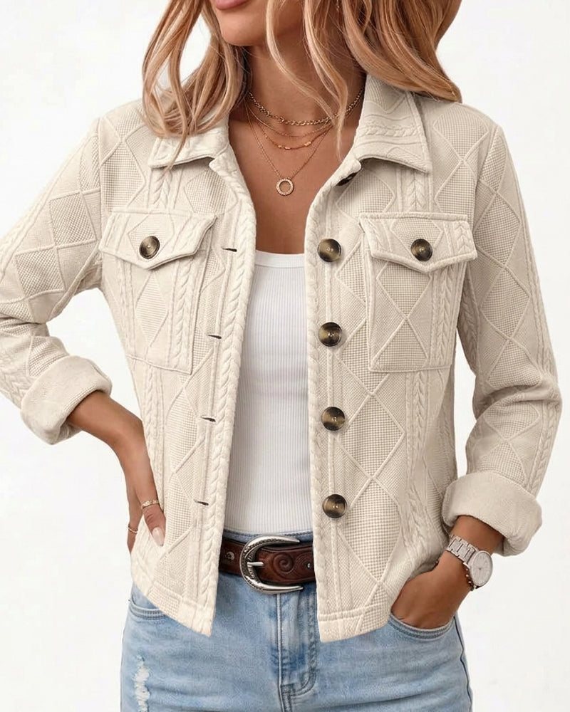 Women's Argyle Embossed Lapel Single Breasted Crop Coat