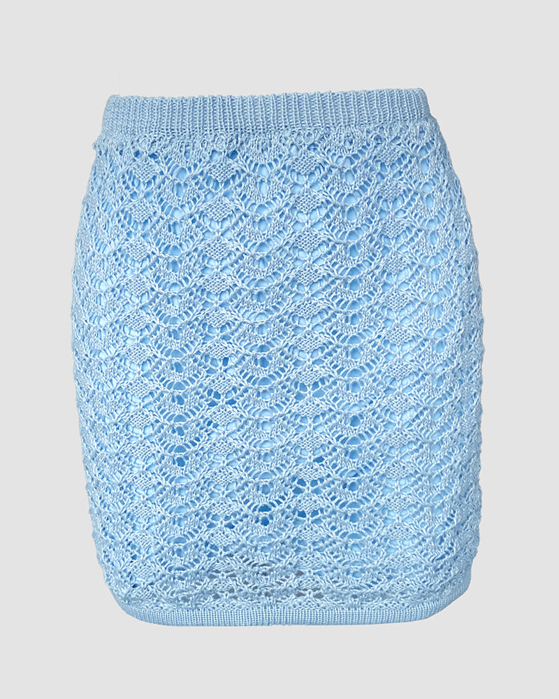 2 Pieces Outfit Deep V Neck Flare Sleeve Half Pearl Button Front Slit Top And Elastic Waist Skirt Set Casual Slim Fit Knit Set