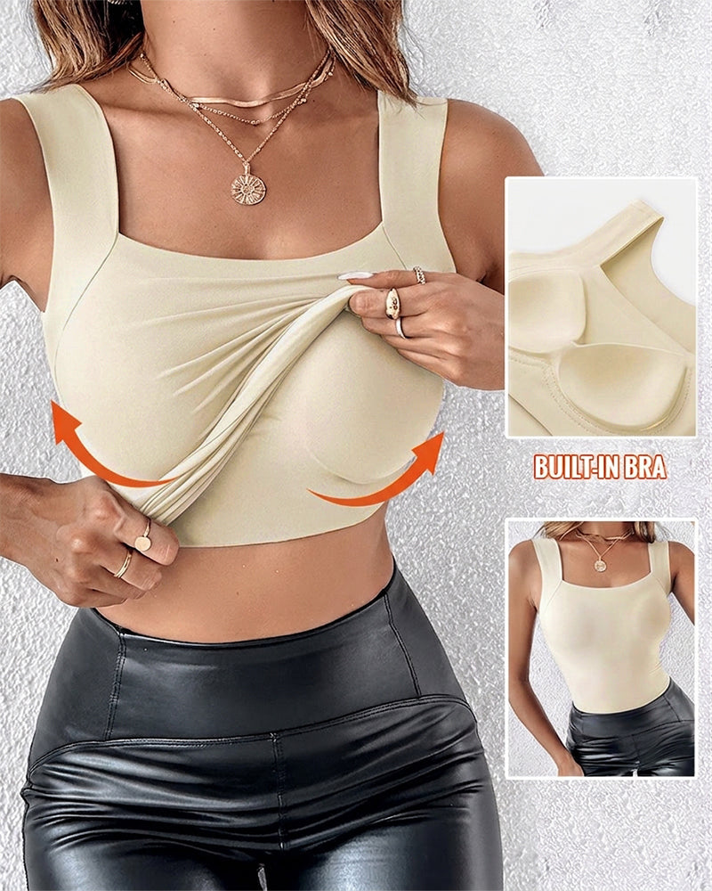 Ärmelloses Tanktop mit U-Ausschnitt, nahtlosem, schmalem Layering-Top und integriertem BH