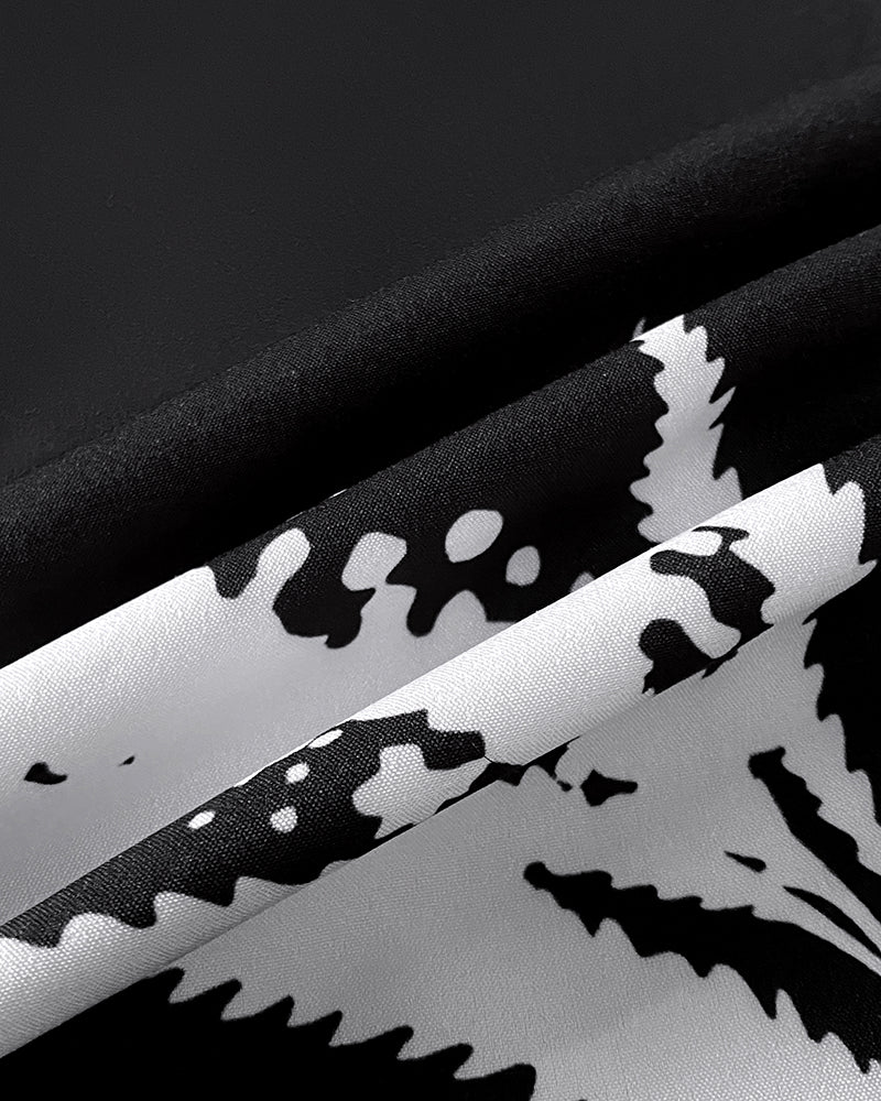 Tropical Print Cold Shoulder Spaghetti Strap Romper Ruched Backless Tied Detail Romper