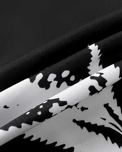 Tropical Print Cold Shoulder Spaghetti Strap Romper Ruched Backless Tied Detail Romper