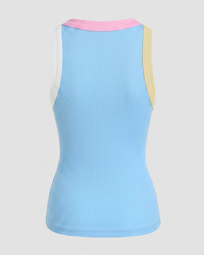 Women's Contrast Binding Tank Top Ribbed Knit Sleeveless Scoop Neck Slim Fit Camisole Top with Built-in Bra