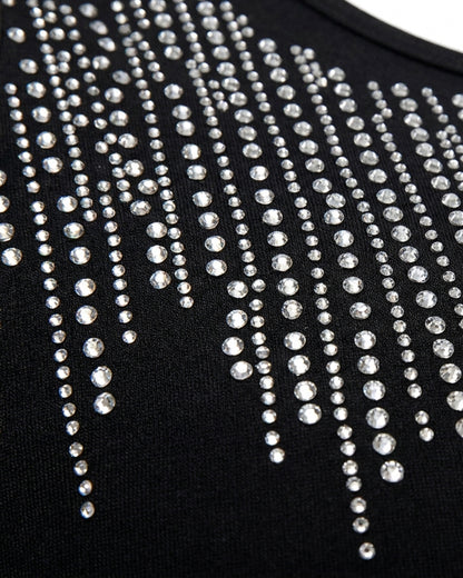Women's Rhinestone U-Neck Maxi Dress Slim Fit Bodycon Sleeveless Long Knit Dress Elegant Evening Party Dress