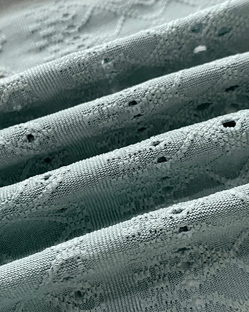 Adjustable Halter Hollow-out Back Ruched Front Slit Dress Guipure Lace Yoke Eyelet Embroidery Vacation Dress