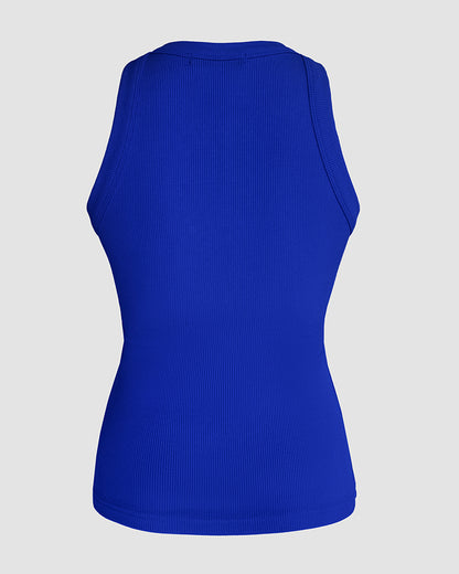 Rhinestone Contrast Sequin Keyhole Neck Sleeveless Slim Fit Elasticity Ribbed Top Elegant Tank