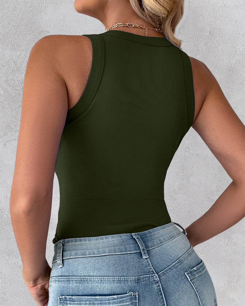 3 Pack Knit Round Neck Thick Strap Racerback Tank Tops(Without Pads)