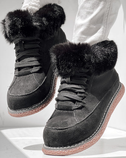 Fuzzy Detail Lined Lace-up Snow Boots