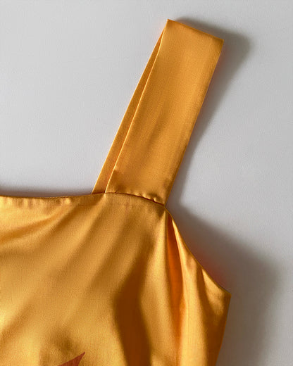 Tropical Print Thick Strap U-neckline Slim Fit Slit Maxi Dress Vocation Dress with Pockets