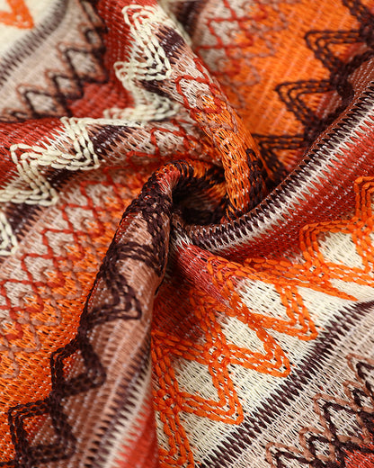 Chevron Pattern V-Neck Chain Decor Pocket Design Mini Dress