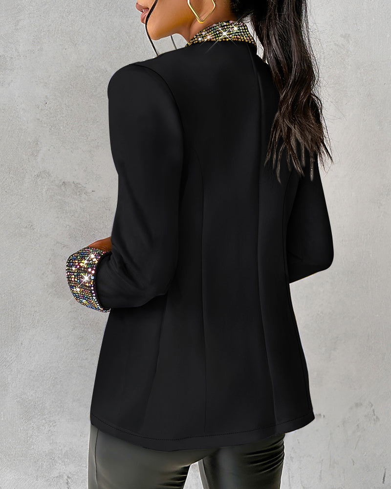 Women's Sequin Shawl Collar Long Sleeve Single Breasted Blazer