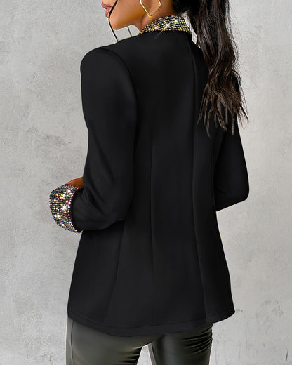 Women's Sequin Shawl Collar Long Sleeve Single Breasted Blazer
