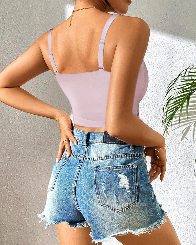 Lace V-Neck Adjustable Spaghetti Strap Bralette Camisoles Sexy Soft Crop Cami Top