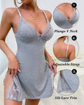 Lace Trim Adjustable Straps Side Slit Bowknot Decor Modal Cami Sleep Dress
