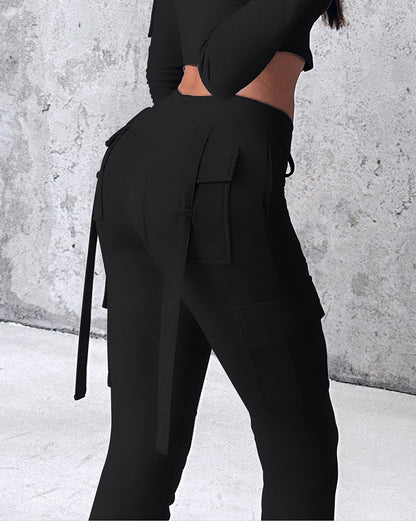 Drawstring Slit Pocket Design Sweatpants