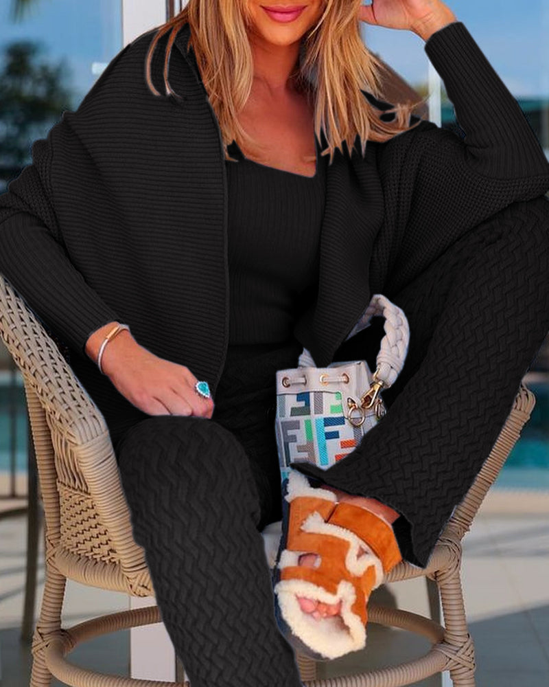 Lapel Batwing Sleeve Casual Cardigan Open Front Sweater (ONLY)