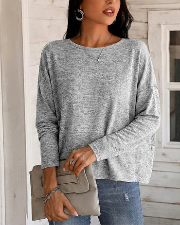 Top de punto de manga larga para mujer, con espalda descubierta, detalle retorcido y panel de encaje, camiseta informal