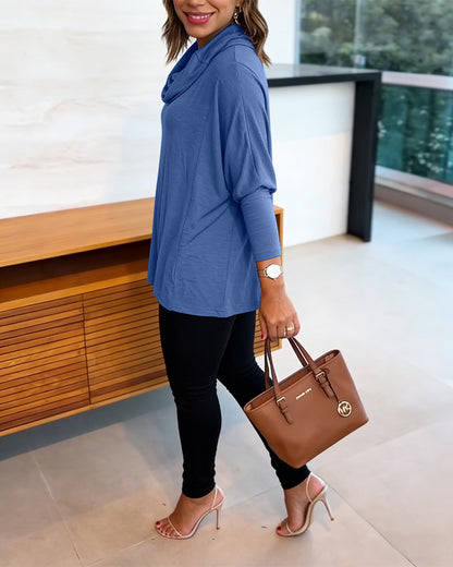Women's Cowl Neck Batwing Sleeve Top Casual Long Sleeve Loose Pullover Comfortable Soft Drape Blouse