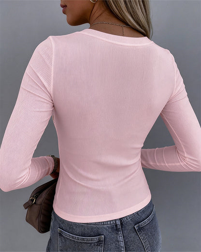 Women's Square Neck Long Sleeve Top Rhinestone Ribbed Knit Shirt Slim Fit Casual Sparkly Tee